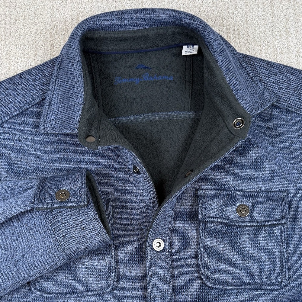Tommy Bahama Mens Medium Blue Fleece Lined Snap Button Shacket